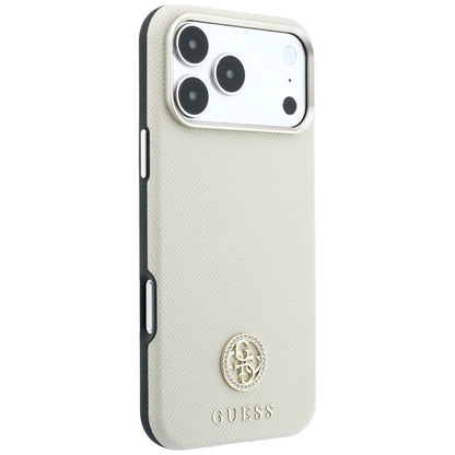 MagSafe-Hülle für Apple iPhone 18 Pro Max / 17 Pro Max, Guess, genarbtes rundes Strass-Logo, Beige