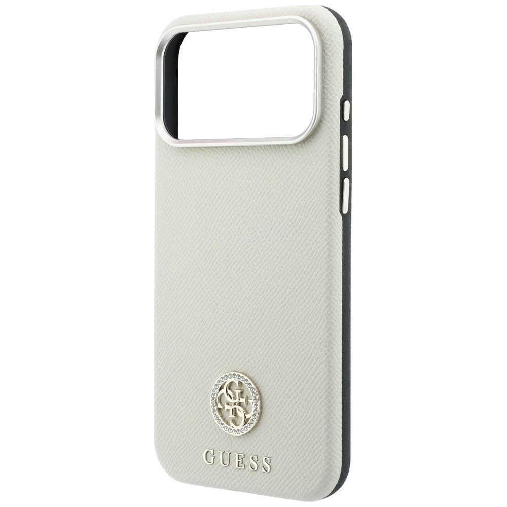 MagSafe-Hülle für Apple iPhone 18 Pro Max / 17 Pro Max, Guess, genarbtes rundes Strass-Logo, Beige