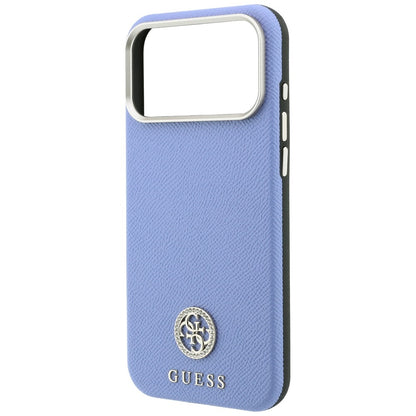MagSafe-Hülle für Apple iPhone 18 Pro Max / 17 Pro Max, Guess, genarbtes rundes Strass-Logo, Blau