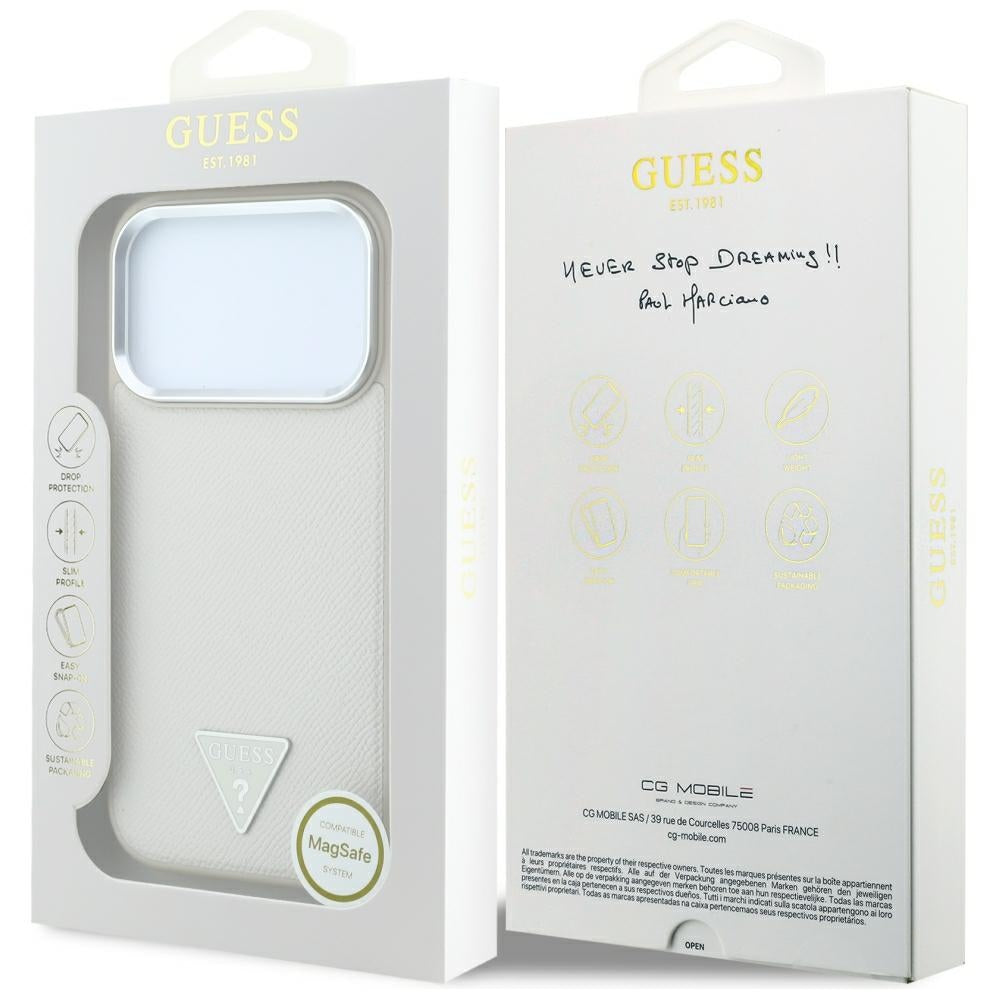 MagSafe-Hülle für Apple iPhone 18 Pro Max / 17 Pro Max, Guess, Geprägtes Dreieck-Logo, Beige