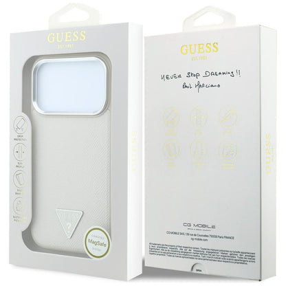 MagSafe-Hülle für Apple iPhone 18 Pro Max / 17 Pro Max, Guess, Geprägtes Dreieck-Logo, Beige