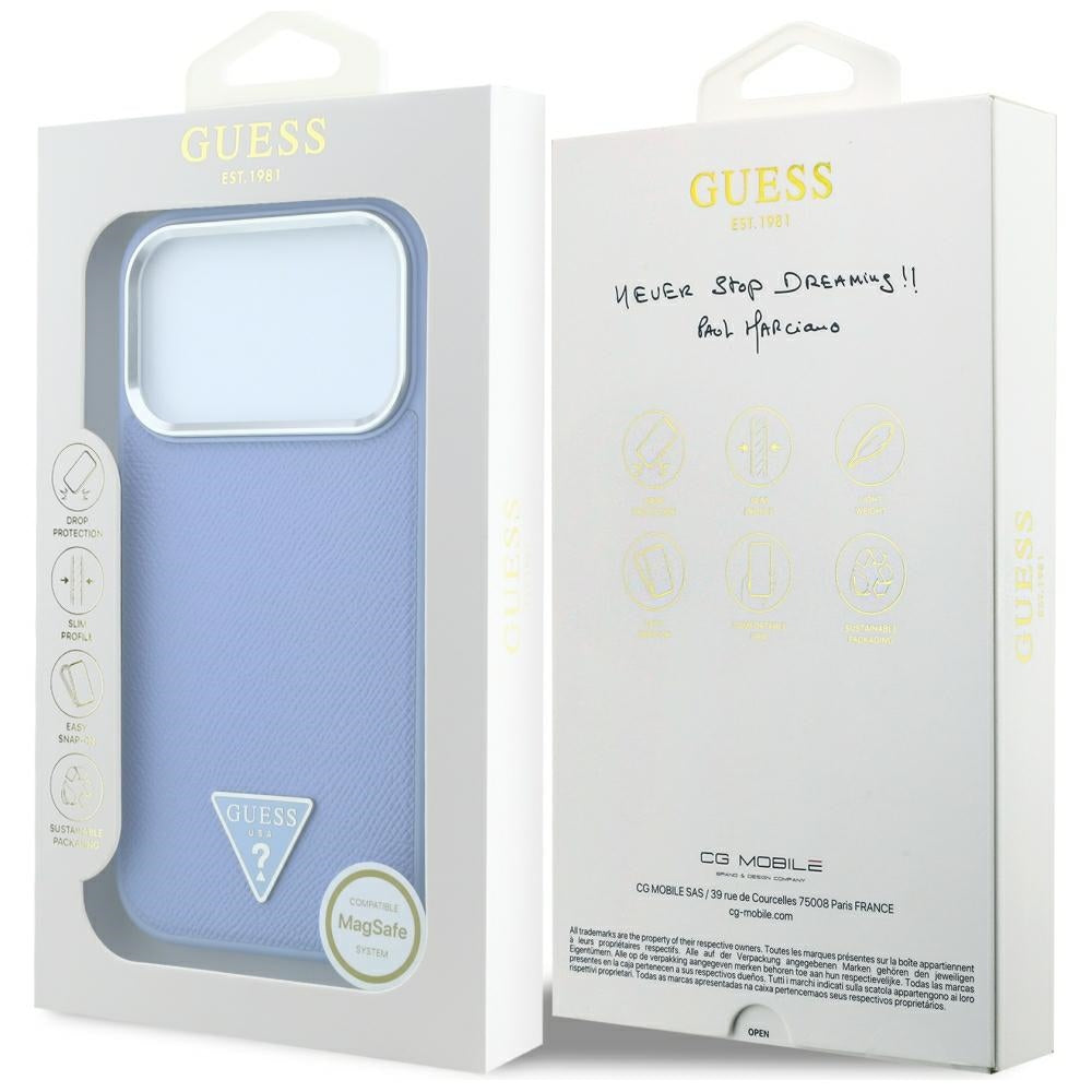 MagSafe-Hülle für Apple iPhone 18 Pro Max / 17 Pro Max, Guess, Geprägtes Dreieck-Logo, Blau