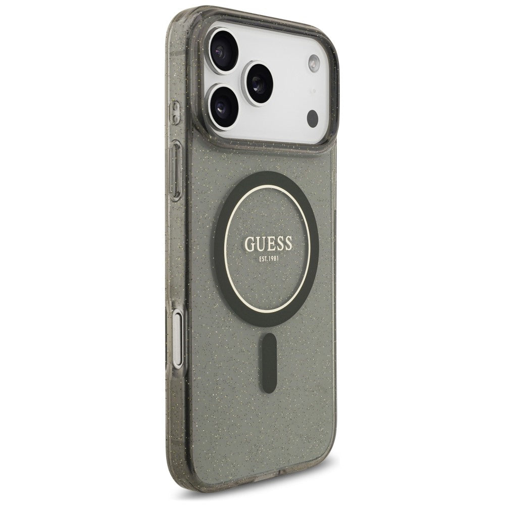 MagSafe-Hülle für Apple iPhone 18 Pro Max / 17 Pro Max, Guess, IML Glitter mit Perlenriemen, Schwarz