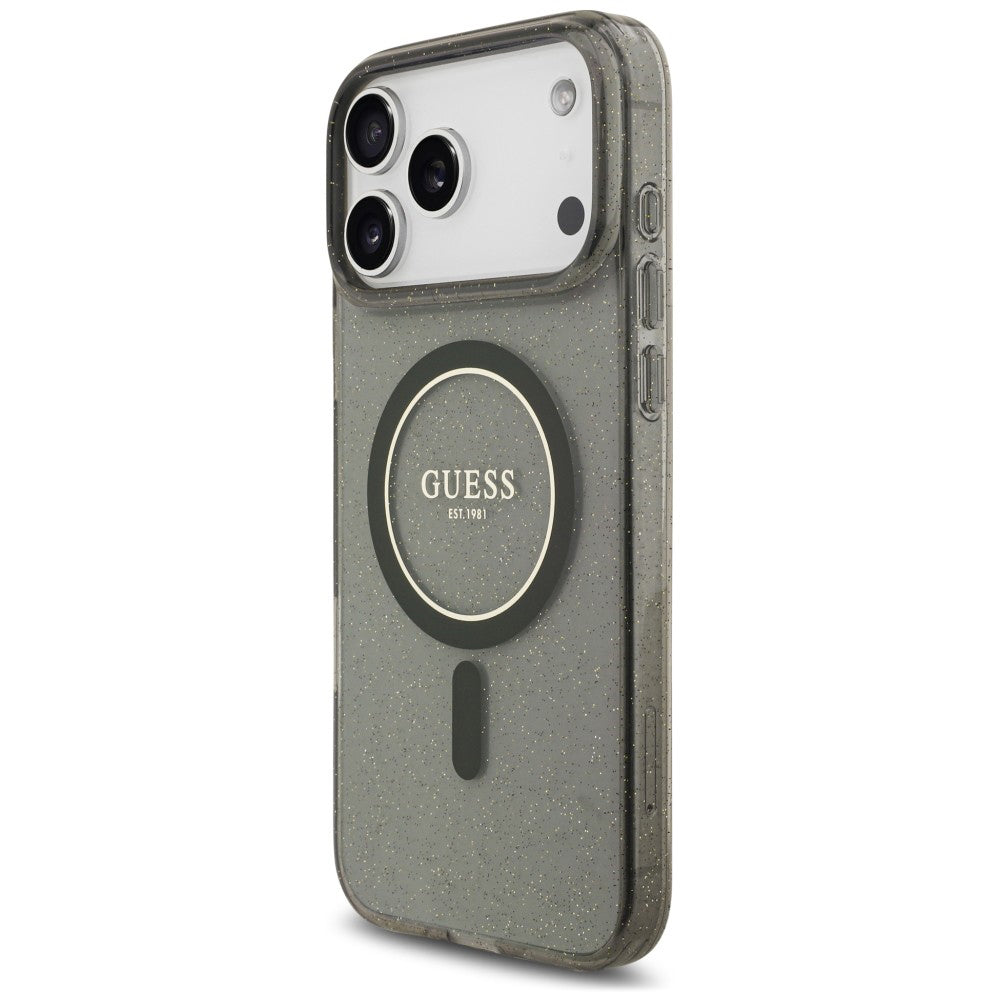 MagSafe-Hülle für Apple iPhone 18 Pro Max / 17 Pro Max, Guess, IML Glitter mit Perlenriemen, Schwarz