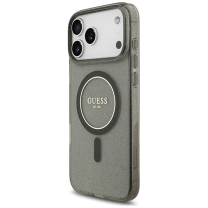 MagSafe-Hülle für Apple iPhone 18 Pro Max / 17 Pro Max, Guess, IML Glitter mit Perlenriemen, Schwarz