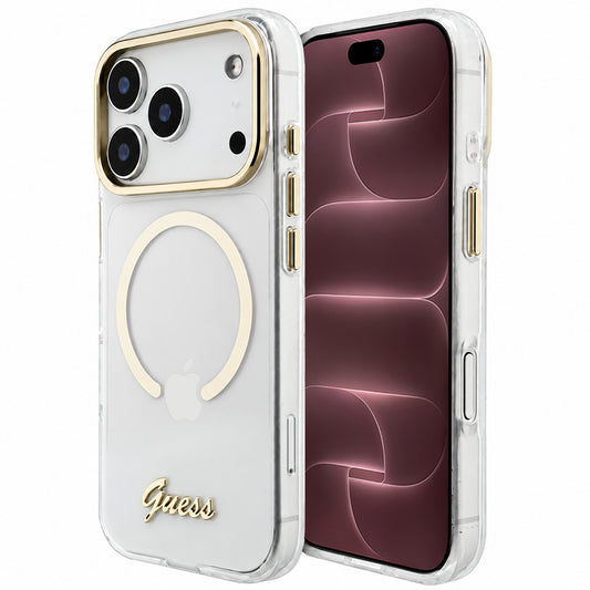 MagSafe-Hülle für Apple iPhone 18 Pro Max / 17 Pro Max, Guess, IML Script Metal, transparent