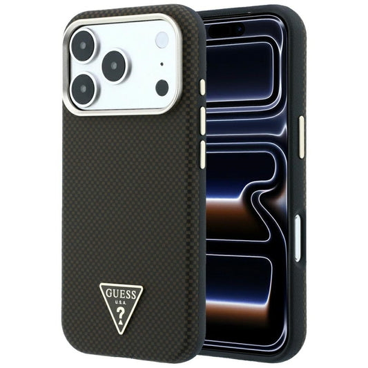 MagSafe-Hülle für Apple iPhone 18 Pro Max / 17 Pro Max, Guess, Kevlar-Dreieck-Logo, Braun