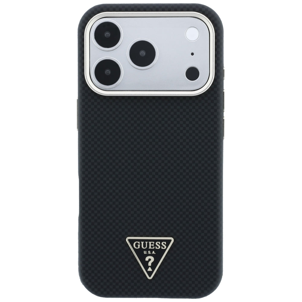 MagSafe-Hülle für Apple iPhone 18 Pro Max / 17 Pro Max, Guess, Kevlar-Dreieck-Logo, Schwarz