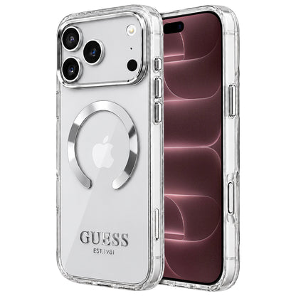 MagSafe-Hülle für Apple iPhone 18 Pro Max / 17 Pro Max, Guess, Metal Outline, Silber