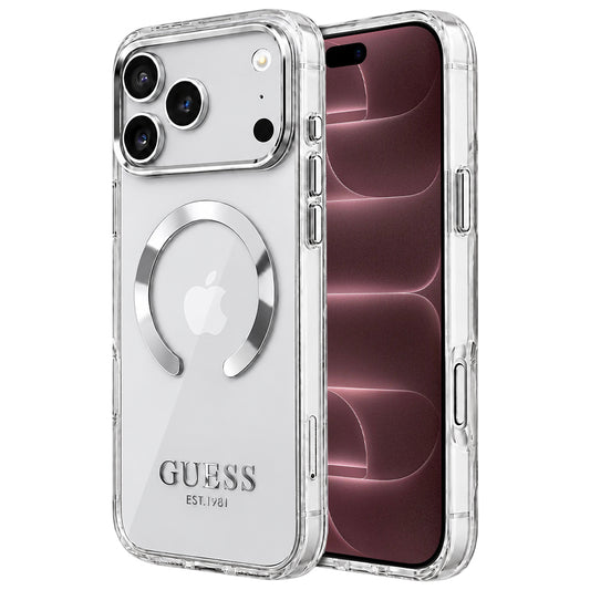 MagSafe Case for Apple iPhone 18 Pro Max / 17 Pro Max, Guess, Metal Outline, Silver
