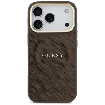 MagSafe-Hülle für Apple iPhone 18 Pro Max / 17 Pro Max, Guess, Saffiano Peony Ring, Braun