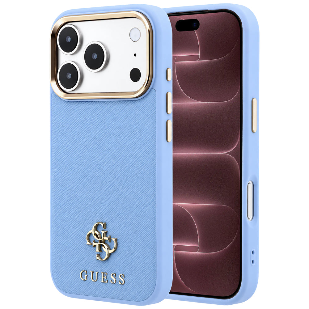 MagSafe-Hülle für Apple iPhone 18 Pro Max / 17 Pro Max, Guess, Saffiano Small 4G Classic, Blau