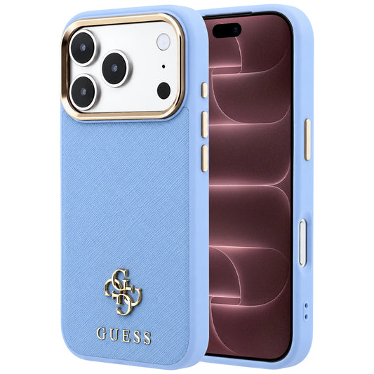 MagSafe-Hülle für Apple iPhone 18 Pro Max / 17 Pro Max, Guess, Saffiano Small 4G Classic, Blau