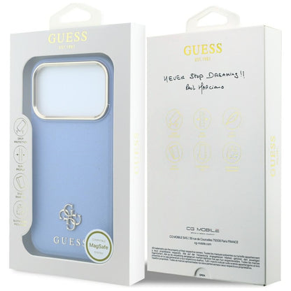 MagSafe-Hülle für Apple iPhone 18 Pro Max / 17 Pro Max, Guess, Saffiano Small 4G Classic, Blau