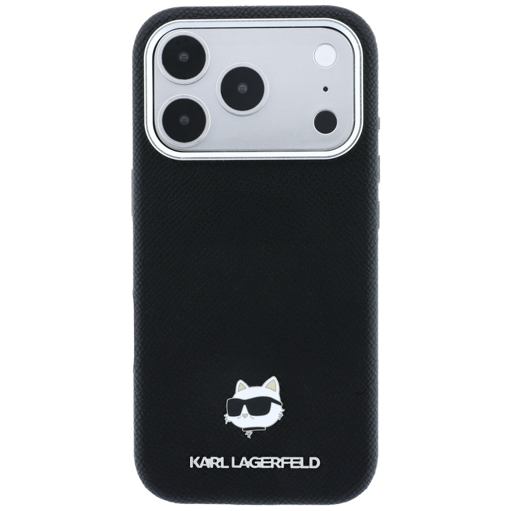 MagSafe-Hülle für Apple iPhone 18 Pro Max / 17 Pro Max, Karl Lagerfeld, Grained Choupette Head Metal, Schwarz