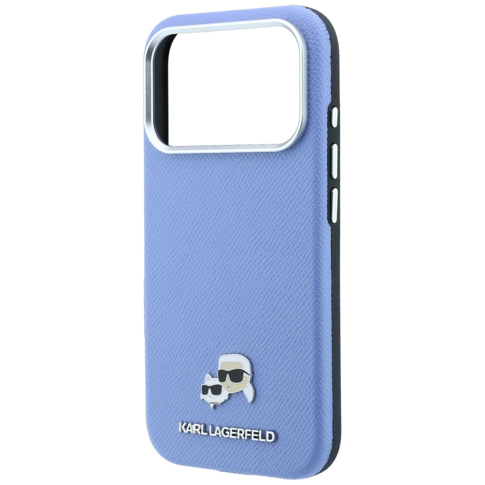 MagSafe-Hülle für Apple iPhone 18 Pro Max / 17 Pro Max, Karl Lagerfeld, Grained Karl & Choupette Head's Metal, Blau