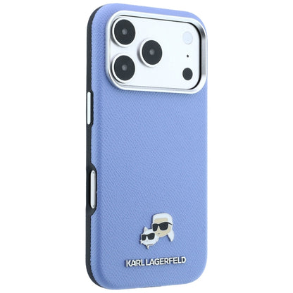 MagSafe-Hülle für Apple iPhone 18 Pro Max / 17 Pro Max, Karl Lagerfeld, Grained Karl & Choupette Head's Metal, Blau