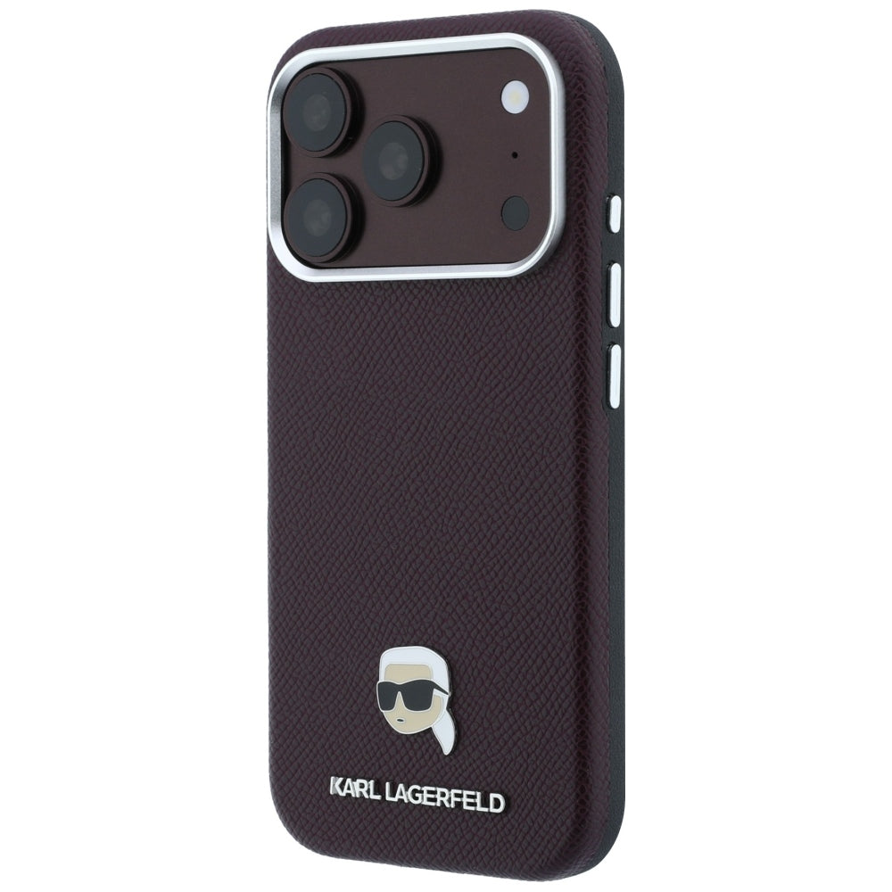MagSafe Case for Apple iPhone 18 Pro Max / 17 Pro Max, Karl Lagerfeld, Grained Karl Head's Metal, Burgundy