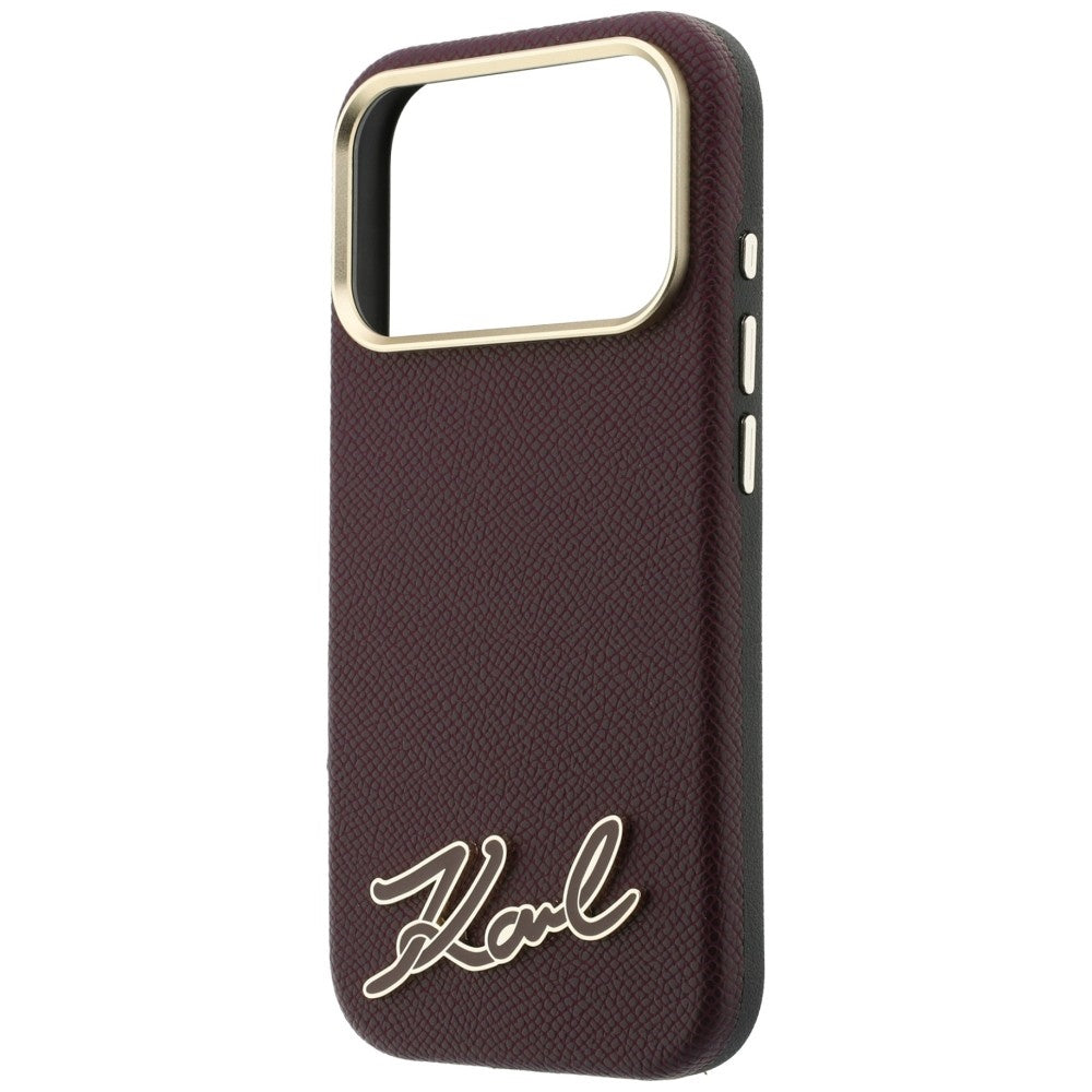 MagSafe Case for Apple iPhone 18 Pro Max / 17 Pro Max, Karl Lagerfeld, Grained Resin Sign Logo, Burgundy