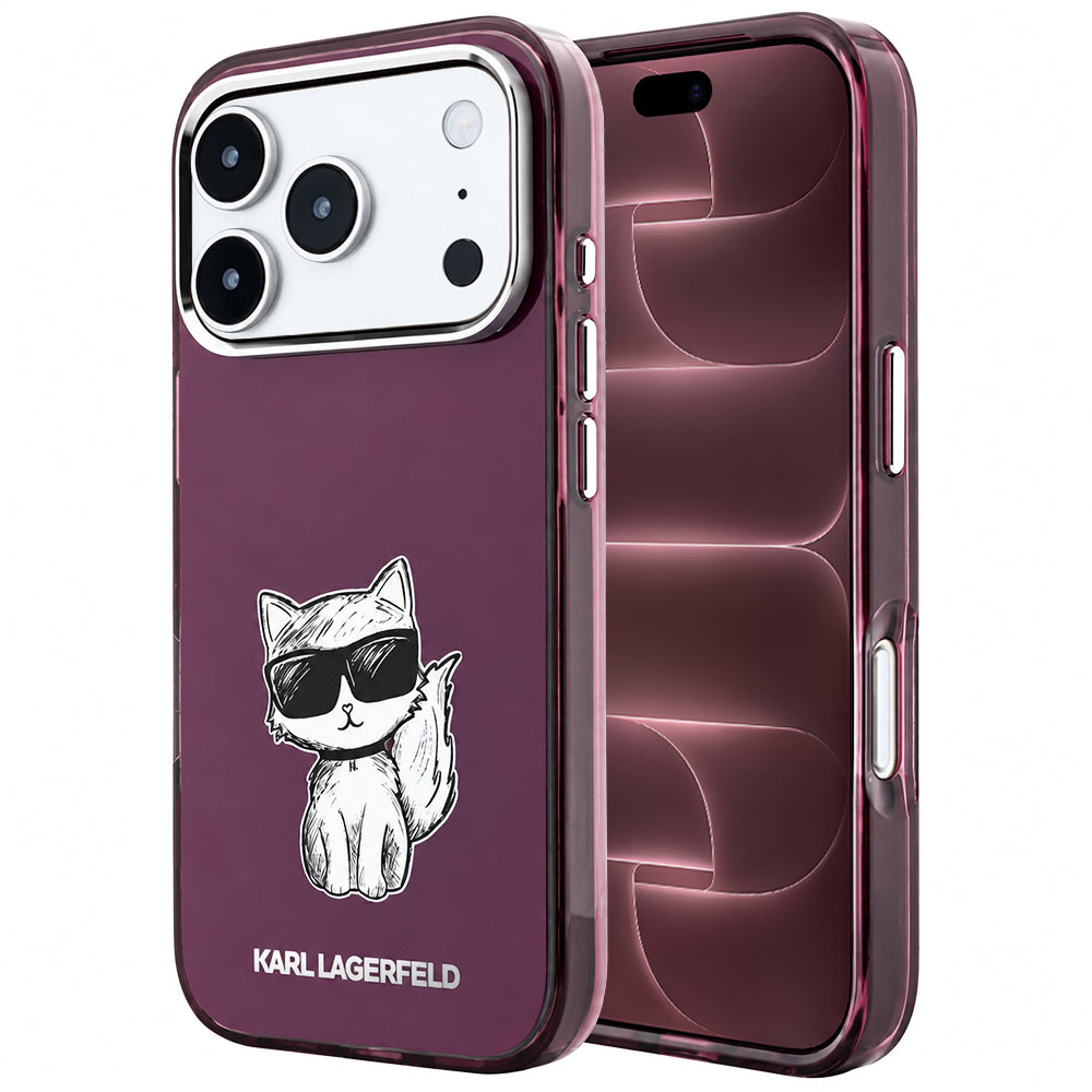MagSafe-Hülle für Apple iPhone 18 Pro Max / 17 Pro Max, Karl Lagerfeld, IML Choupette Body Sketch Print, Weinrot