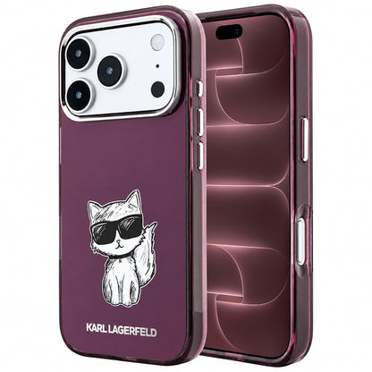 MagSafe-Hülle für Apple iPhone 18 Pro Max / 17 Pro Max, Karl Lagerfeld, IML Choupette Body Sketch Print, Weinrot