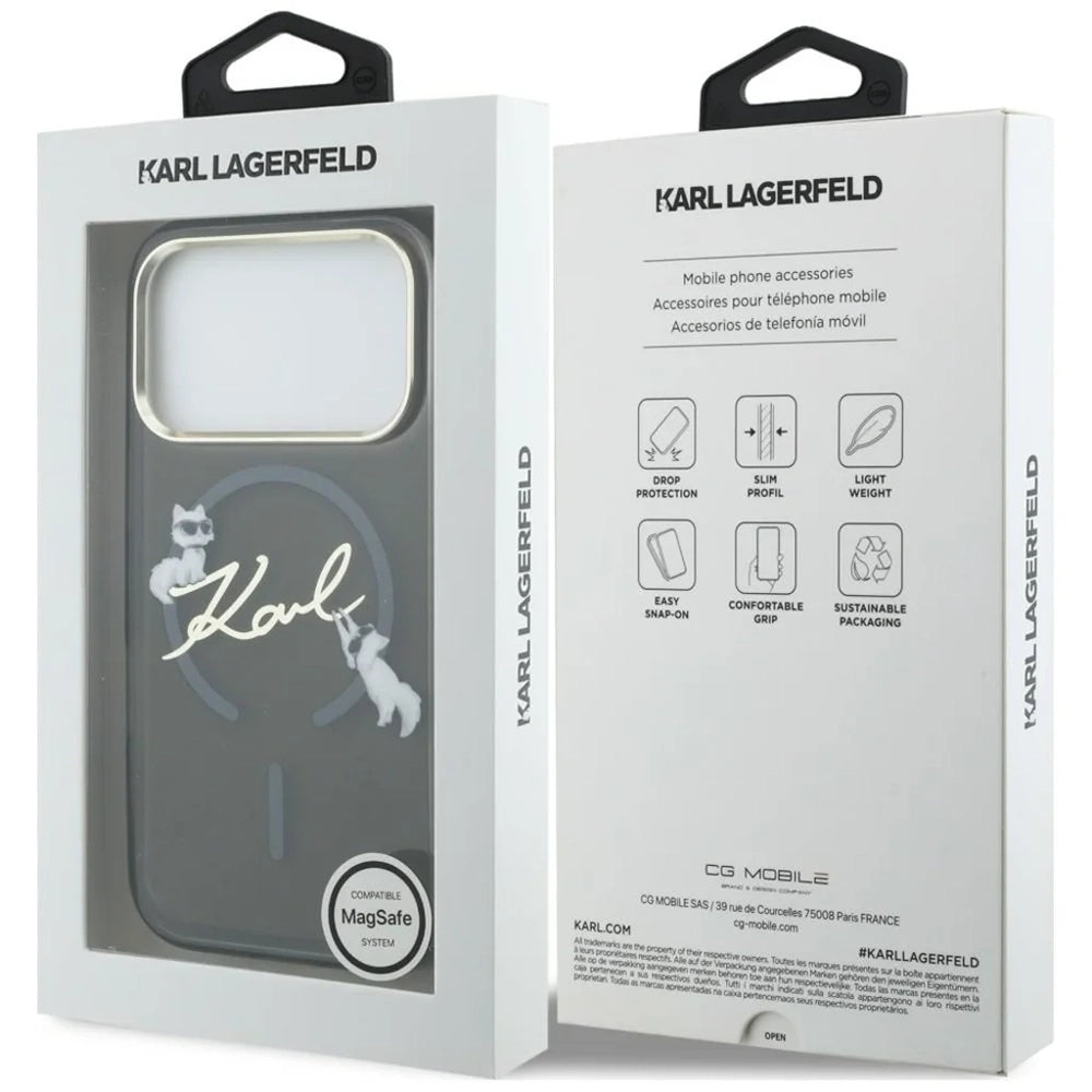 MagSafe-Hülle für Apple iPhone 18 Pro Max / 17 Pro Max, Karl Lagerfeld, IML Choupette Karl Script Logo, Schwarz