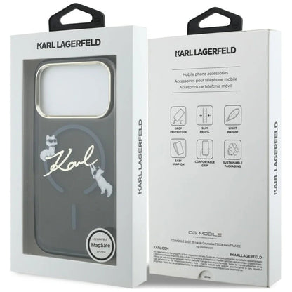MagSafe-Hülle für Apple iPhone 18 Pro Max / 17 Pro Max, Karl Lagerfeld, IML Choupette Karl Script Logo, Schwarz