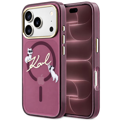 MagSafe-Hülle für Apple iPhone 18 Pro Max / 17 Pro Max, Karl Lagerfeld, IML Choupette Karl Script Logo, Weinrot