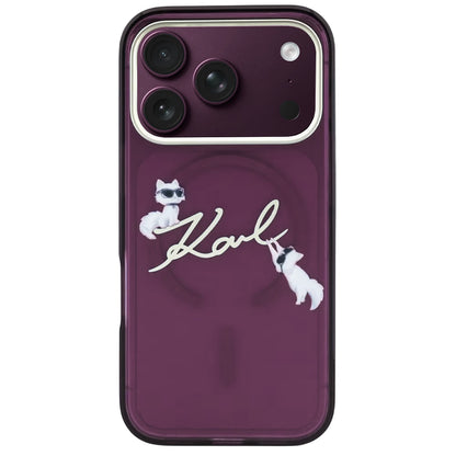MagSafe-Hülle für Apple iPhone 18 Pro Max / 17 Pro Max, Karl Lagerfeld, IML Choupette Karl Script Logo, Weinrot
