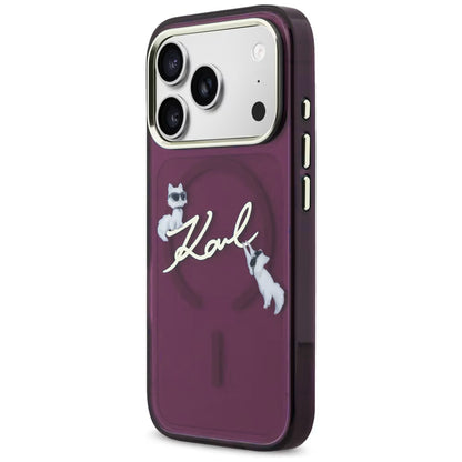 MagSafe-Hülle für Apple iPhone 18 Pro Max / 17 Pro Max, Karl Lagerfeld, IML Choupette Karl Script Logo, Weinrot