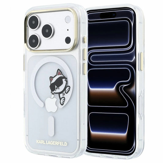 MagSafe-Hülle für Apple iPhone 18 Pro Max / 17 Pro Max, Karl Lagerfeld, IML Peekaboo Print und Metallrahmen, Transparent