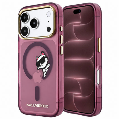 MagSafe-Hülle für Apple iPhone 18 Pro Max / 17 Pro Max, Karl Lagerfeld, IML Peekaboo Print und Metallrahmen, Weinrot