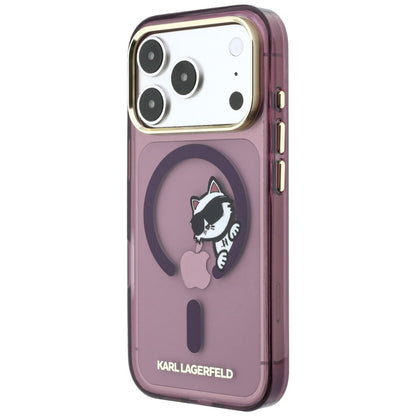 MagSafe-Hülle für Apple iPhone 18 Pro Max / 17 Pro Max, Karl Lagerfeld, IML Peekaboo Print und Metallrahmen, Weinrot