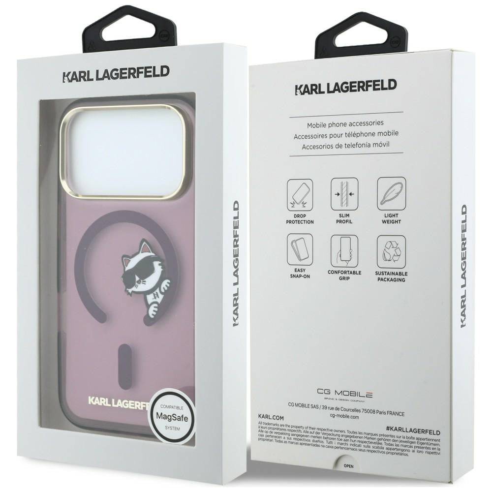 MagSafe-Hülle für Apple iPhone 18 Pro Max / 17 Pro Max, Karl Lagerfeld, IML Peekaboo Print und Metallrahmen, Weinrot