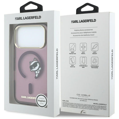 MagSafe-Hülle für Apple iPhone 18 Pro Max / 17 Pro Max, Karl Lagerfeld, IML Peekaboo Print und Metallrahmen, Weinrot
