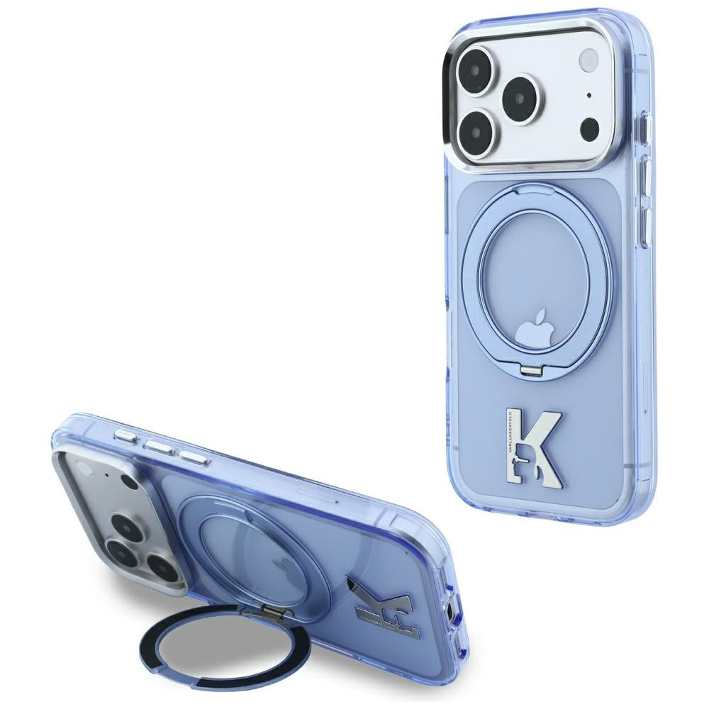 MagSafe-Hülle für Apple iPhone 18 Pro Max / 17 Pro Max, Karl Lagerfeld, IML Ring Stand Kameo Metall, Blau