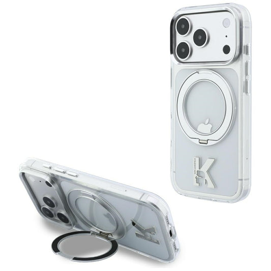 MagSafe-Hülle für Apple iPhone 18 Pro Max / 17 Pro Max, Karl Lagerfeld, IML Ring Stand Kameo Metall, Transparent