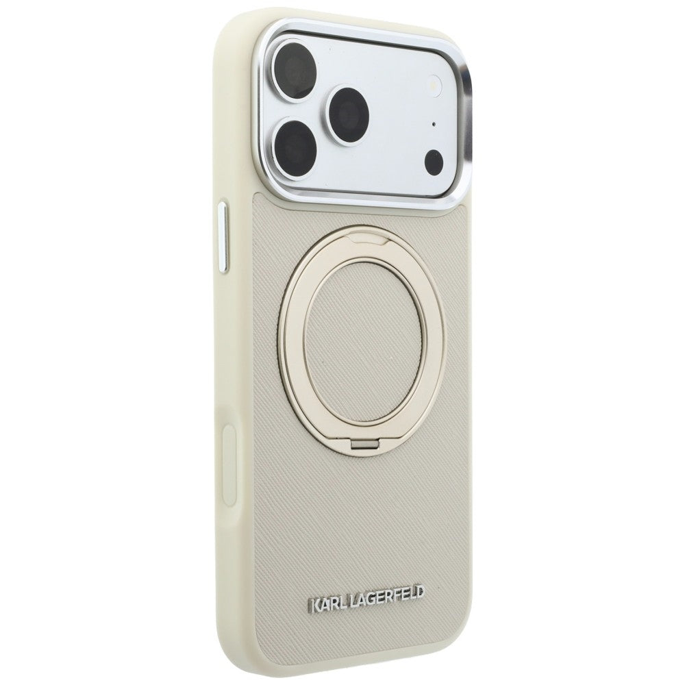 MagSafe-Hülle für Apple iPhone 18 Pro Max / 17 Pro Max, Karl Lagerfeld, Ring Stand 360 Saffiano, Beige