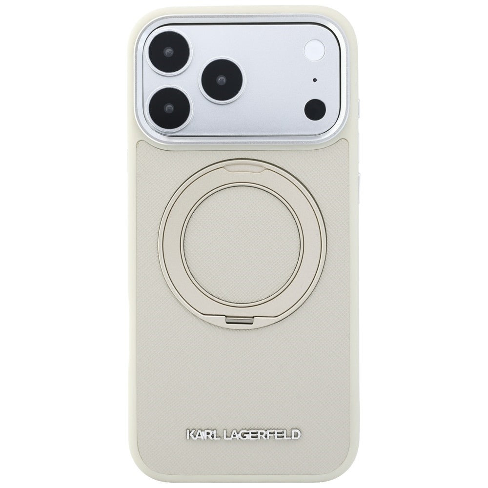 MagSafe-Hülle für Apple iPhone 18 Pro Max / 17 Pro Max, Karl Lagerfeld, Ring Stand 360 Saffiano, Beige