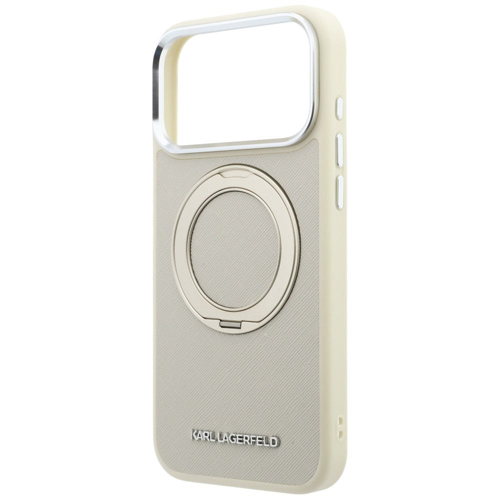 MagSafe-Hülle für Apple iPhone 18 Pro Max / 17 Pro Max, Karl Lagerfeld, Ring Stand 360 Saffiano, Beige