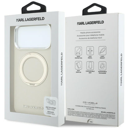 MagSafe-Hülle für Apple iPhone 18 Pro Max / 17 Pro Max, Karl Lagerfeld, Ring Stand 360 Saffiano, Beige