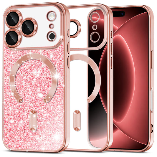 MagSafe-Hülle für Apple iPhone 18 Pro Max / 17 Pro Max, Techsuit, Luxury Glitter, Roségold