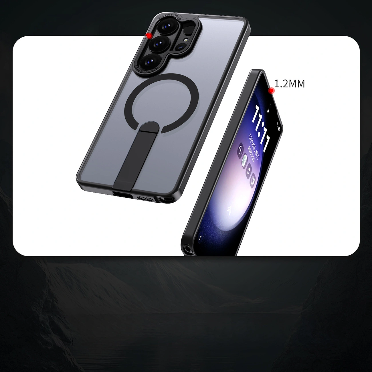 MagSafe-Hülle für Samsung Galaxy S26 S942, Hybrid Armor, X mit Ständer, Schwarz