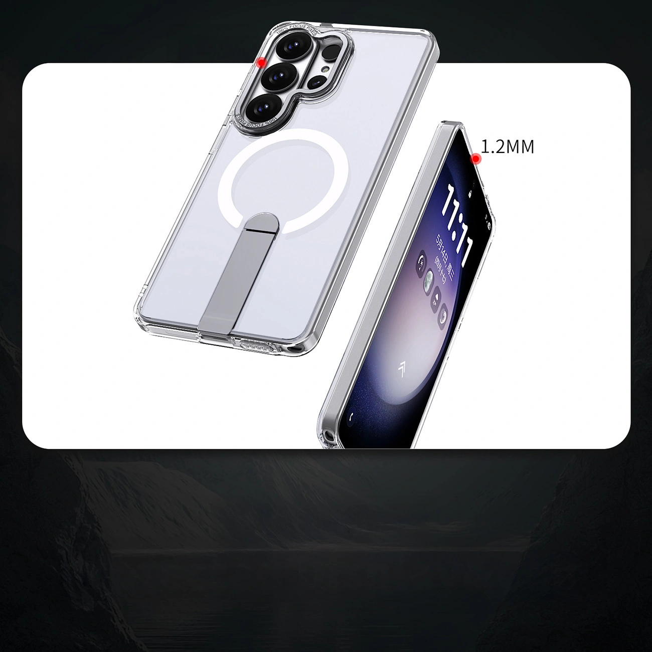 MagSafe-Hülle für Samsung Galaxy S26 S942, Hybrid Armor, X mit Ständer, Transparent