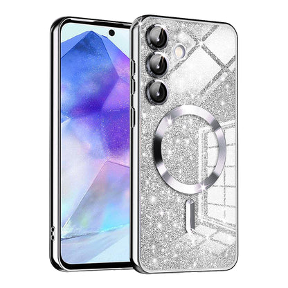 MagSafe-Hülle für Samsung Galaxy A55 5G A556, Techsuit, Luxury Glitter, Silber