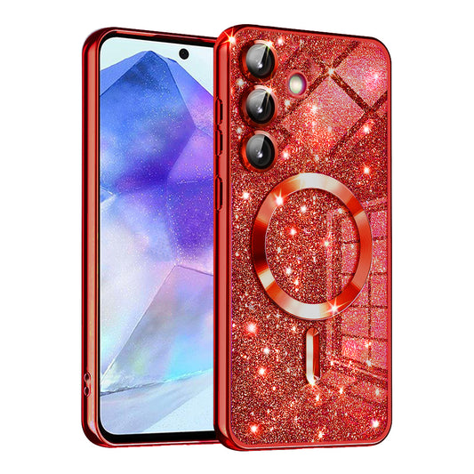 MagSafe-Hülle für Samsung Galaxy A55 5G A556, Techsuit, Luxury Glitter, Rot