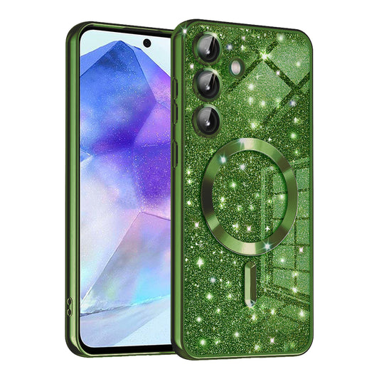 MagSafe-Hülle für Samsung Galaxy A55 5G A556, Techsuit, Luxury Glitter, Dunkelgrün