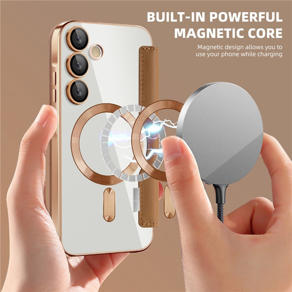 MagSafe-Hülle für Samsung Galaxy A55 5G A556, Techsuit, SmartMag Book, Braun