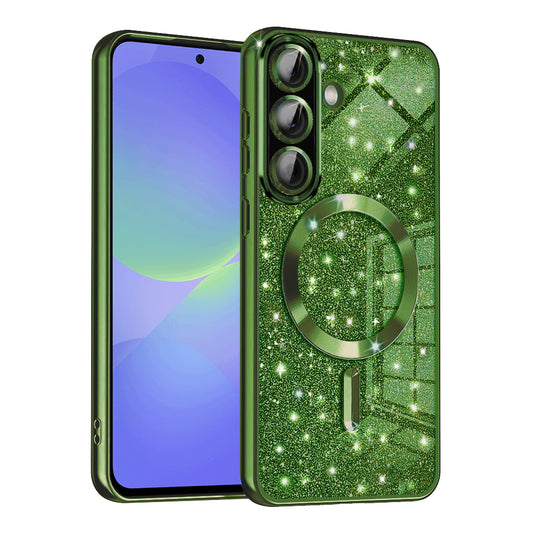 MagSafe-Hülle für Samsung Galaxy A56 A566 / A36 A366, Techsuit, Luxury Glitter, Dunkelgrün