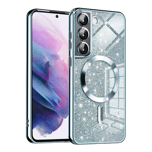 MagSafe-Hülle für Samsung Galaxy S21 5G G991, Techsuit, Luxury Glitter, Blau